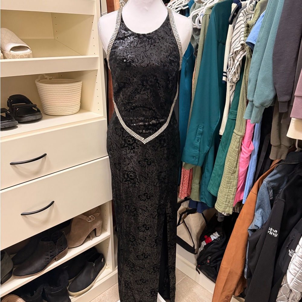 Elegant Italian made Black Dress with Rhinestone Accents